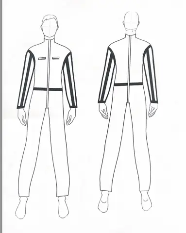 Technical sketch of racing jumpsuit