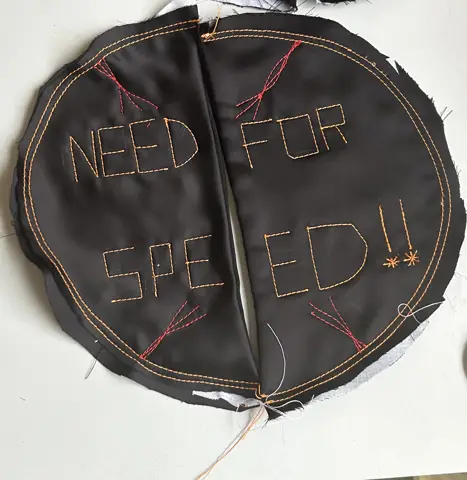 Circular embroidered sample reading Need for Speed